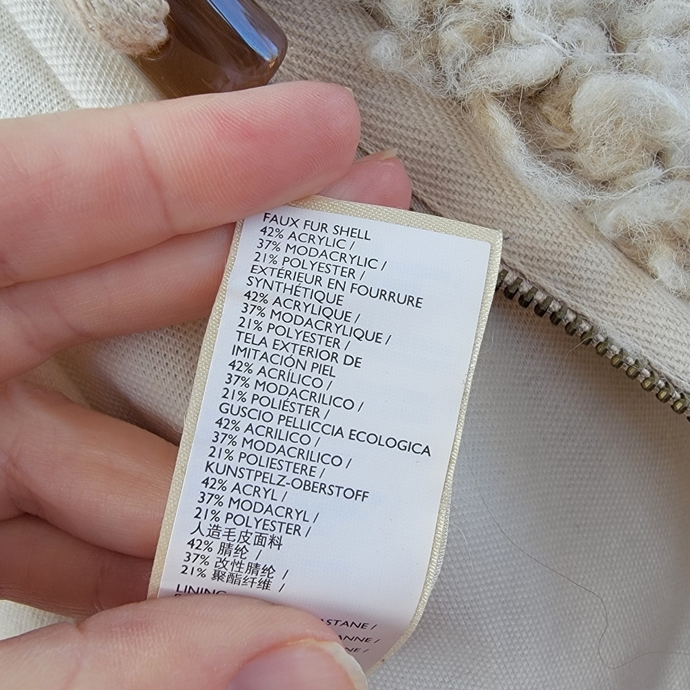 Anthropologie Brenna Shaggy Faux Fur Coat Size Small Boho Toggle Beige Taupe - Picture 11 of 15